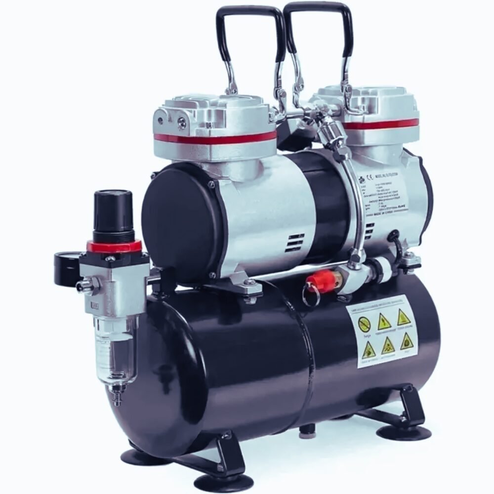 Akari 6 Bar Double Piston Mini Air Compressor with 3.5 Litres Air Tank, For Make-up, Tattoo, Cake Decoration, Art Work